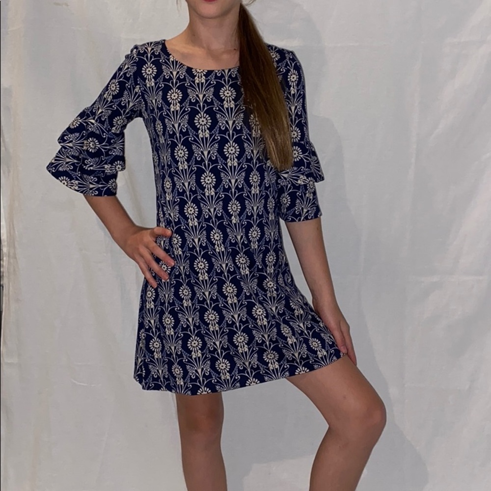 Navy Blue Ruffle Sleeve Dress